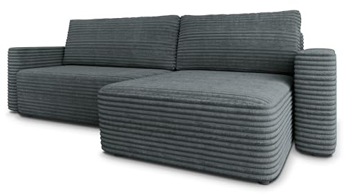 Masseno Ecksofa TELIN T mit Schlaffunktion L-Form, Modern Sofa mit Bettkasten, Wohnzimmersofa, Couch, Soffa, Bettsofa, Couchgarnitur - Grau, TILIA 90