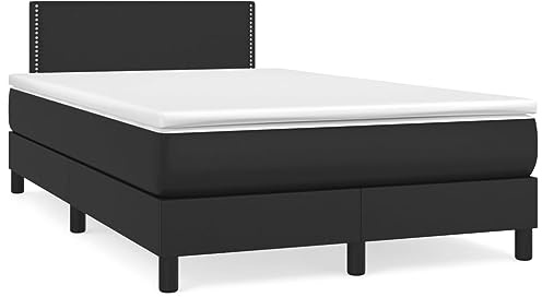 pokgdf Boxspringbett mit Kopfteil in 120x200 cm aus schwarzem Kunstleder und integrierter Matratze