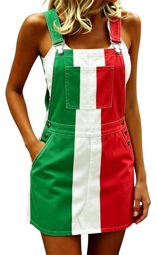 Generico Abito tuta donna con bandiera italiana e tasca, taglio largo, snellente, giovane, versatile e casual per tutti i giorni