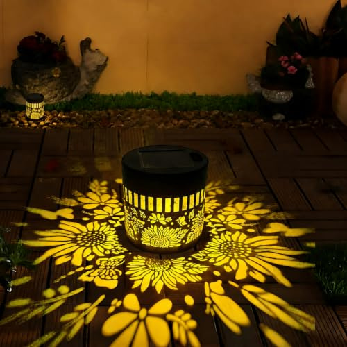 Dekorative Solar-Mandala-Leuchten, Mandala Solar-Leuchten, solarbetrieben, IP65-wasserdicht, für den Außenbereich geeignet (1 Stück,Sonnenblume) (Yellow (Sunflower))
