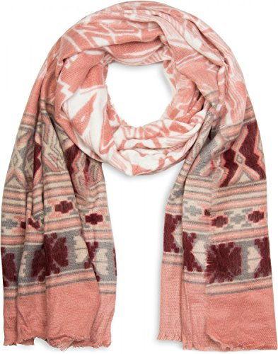 styleBREAKER breiter XXL Schal mit Azteken Ethno Boho Muster und Fransen, Strickschal, Unisex 01017026, Farbe:Altrose-Grau-Bordeaux-Rot-Weiß