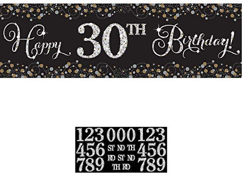 Amscan 120318 - Gold Sparkling Celebration Happy Birthday Giant Banner includes Number & Letter Stickers for 1st to 100th - 1.65m