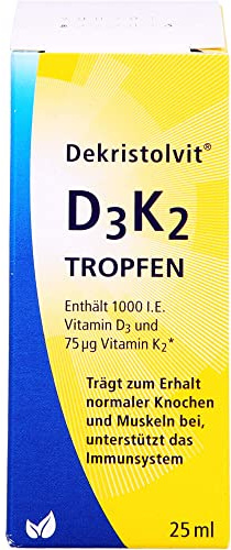 Dekristolvit D3K2, Tropfen, für Knochen und Muskeln, Vitamin D3 + K2, 25ml | Knochen und Muskeln, Vitamin D3 + K2, Tropfen, Packungsgröße: 25ml