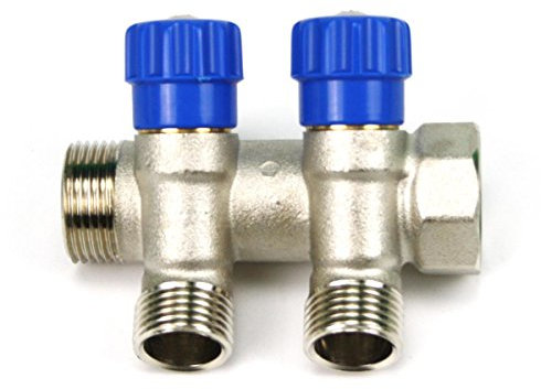 Verteiler 2-Fach mit Absperrventil Blau Sanitär 3/4 x 1/2 Wasser Heizung