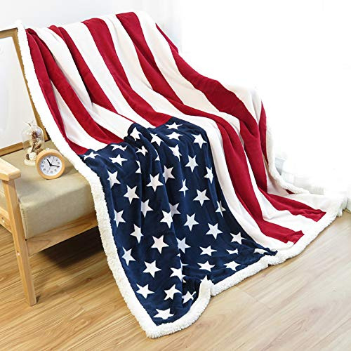 Ukeler Überwurfdecke mit US-Flagge, patriotische Sherpa-Überwurfdecke, 127 x 152 cm, amerikanische Nationalflagge, Fleecedecke für Bett/Couch/Sofa/Büro/Camping, USA-Militär-Veteran, Geschenk zum 4