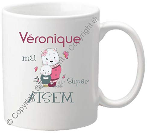 Gravure Events Mug Tasse - Ma Super ATSEM - Cadeau Atsem Personnalisable avec le prénom de l'enfant - Cadeau Original Fin d'Année Scolaire atsem petite moyenne section maternelle