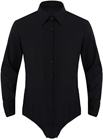 iiniim Herren Overall Baumwolle Langarmshirt Ouvert-Body Slim Fit Hemdbody Shirt Einteiler Bodysuit Leotard Tops Schwarz M