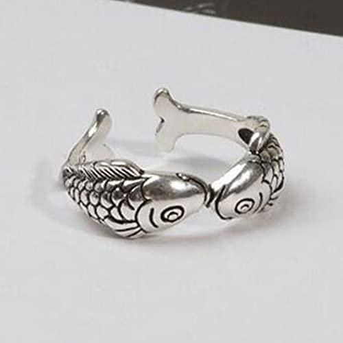 HCMA 925 Sterling Silber Vintage Fashion Kissing Fish Opening Ringe Für Frauen Hipster Ring Thai Silber Schmuck