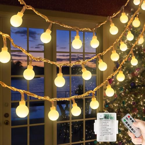 Lichterkette Batterie, 40LED 5M Lichterkette Weihnachtsdeko, 8 Modi mit Fernbedienung, IP65 wasserdicht, geeignet für Balkon, Garten, Weihnachten und andere Innen- und Außendekorationen (Warmweiß)