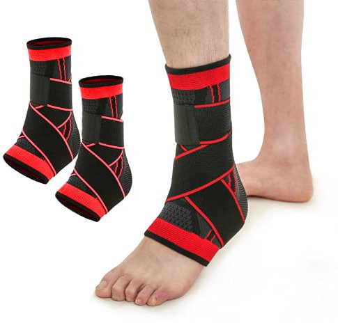 KOEMCY 1 Paire Attelle Cheville Sport, Chevillere Entorse, Chevillère, Soutien du Tendinite Tendon Achille et Fasciite Plantaire, Stabilise les Ligaments, Soulage le Gonflement de la Douleur (Rouge)