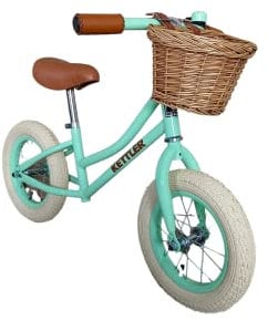 KETTLER Laufrad Go in Mint | Ab 2 Jahren | Kinderlaufrad im Retro-Design | Verstellbarer Sattel & Lenker | 12 Zoll Räder | Robuster Stahlrahmen | Mit Weidenkorb und Klingel