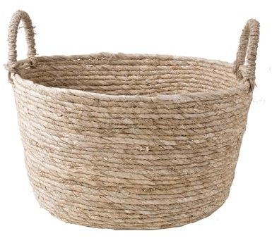 Natural Straw Woven Storage Basket, Home Organisation Hamper Basket with Handles (Large)