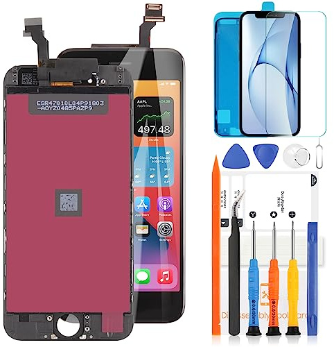 LADYSON Écran de remplacement pour iPhone 6 4,7 LCD écran tactile numériseur en verre (modèle : A1549 A1586 A1589 A1522 A1524) Assemblage avec kit d'outils de réparation (Noir)