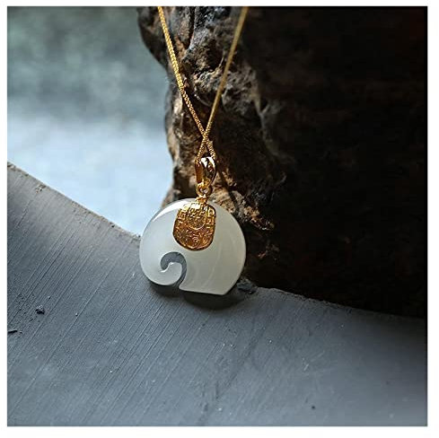 Collar con colgante de jade de cristal, joyería de amuleto, collar con colgante de jade natural, amuleto de la suerte tallado, collar con colgante de elefante de jade blanco hetiano natural con incrus