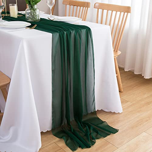 CHUQING Tischläufer Chiffon,Dunkelgrün,70x300 cm,in Grün,Table Runner,Tischdeko Hochzeit
