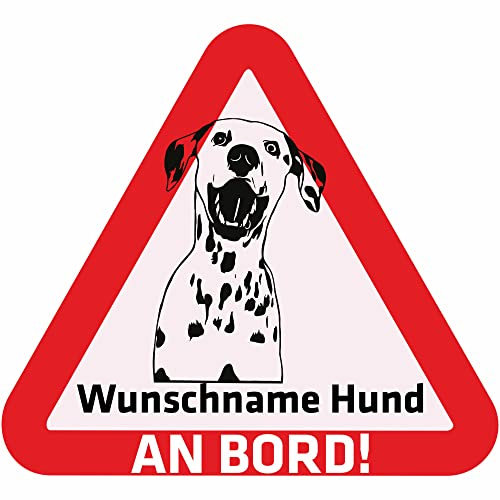 Indigos UG - Autoaufkleber selbst gestalten Namensaufkleber Hund 15 cm - Dalmatiner - Sticker mit Name & Wunschtext personalisiert selbstklebend - Motorrad - LKW - Heckscheibenaufkleber