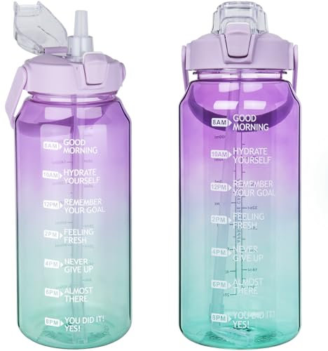 DEARRAY 2l Tritan Sport Gourde avec Paille et Marqueur de Temps de Motivation 2 litres grand Bouteille eau pour Basketball, Fitness, Gym, Randonnée, Voyage