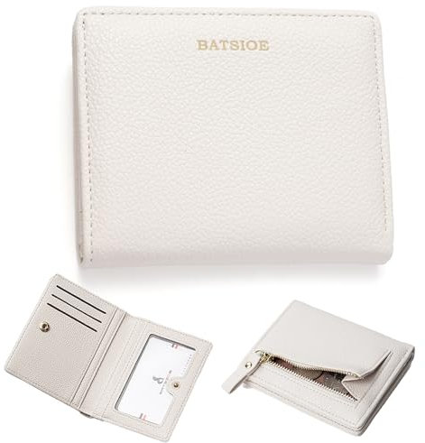 Sugeru®Portefeuille Femme Cuir Porte Monnaie Femme,Portefeuilles et Porte-Cartes Petit Format avec Fermeture éclair Poche à Monnaie,Porte Carte Femme 6Emplacements,Slim Court Portefeuille (Blanc)