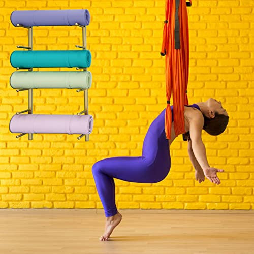 LOHXA Yoga Mat Holder Metal Yoga Mat Holder Wall Mount, Gym Yoga Mats Storage For Foam Roller/Resistance Band/Crash Mat, Large Capacity Exercise Mat Display Shelf