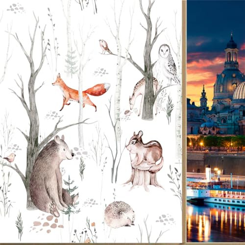 COALHO Rustikaler Waldwald UV-blockierende Fensterfolie, Aquarell, niedliche Tiere, Eule, Fuchs, Schmetterling, Eichhörnchen, Bär, Fensterschutz, statisch, dekorative Fensteraufkleber, 60 B x 200 L