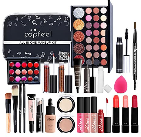 All In One Makeup Set For Women & Girls, Professional Make Up Set, Full Makeup Kit, Cosmetic Make Up Starter Kit With Eyeshadow Palette Lipstick Blush Foundation Eyebrow Pencil Cosmetic Brush Set