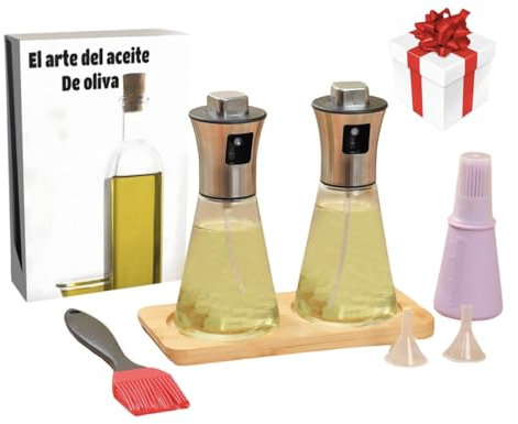 JCSSHOPING 2 Sprays pulverizador de Aceite cristal pincel pulverizador aceite dispensador aceitera dosidicador freidora aceite y de REGALO libro digital EL ARTE DEL ACEITE DE OLIVA