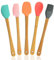 EOUIAV Set di 5 Mini Utensili spatole in Silicone da Cucina per cuocere e miscelare, Mini Utensili da Cucina in bambù e Silicone,Spatole Pasticceria Silicone per Cucina e Impasti