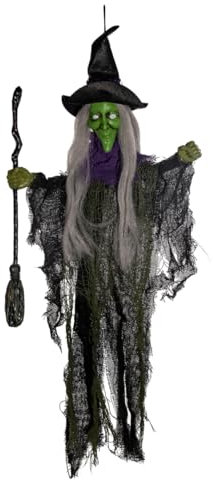 Horror-Shop Klassische Hexe mit Hexenbesen als Hängefigur 60 cm