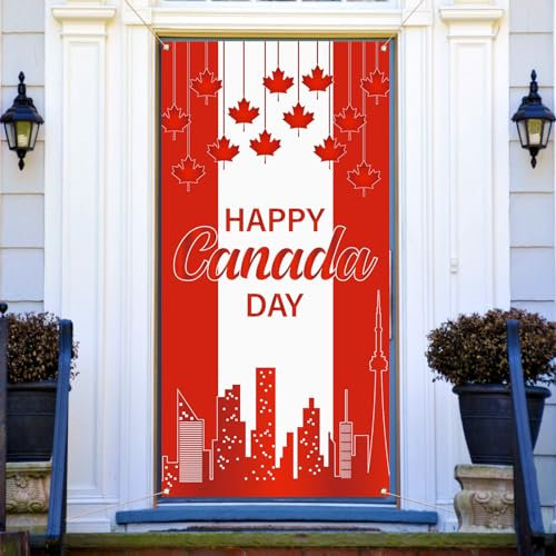 Happy Canada Day Türabdeckung Ahornblatt 1. Juli Kanadischer Nationalfeiertag Party Haustür Banner Fotografie Zuhause Veranda Dekoration