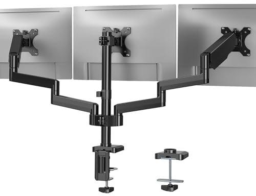 HIPPOFLEX Triple Monitor Desk Mount, 3 Screen Arms for Flat/Curved Screens Up to 27 inch, Hold up to 17.6lbs Each, Fully Adjustable Gas Spring Monitor Stand, VESA 75x75/100x100