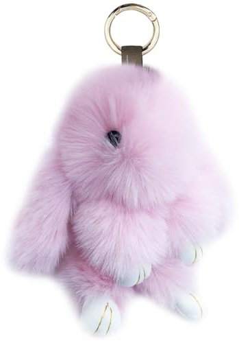 Xsclpomddy Mignon Grand. Lapin en Peluche Porte-clés Lapin en Peluche 7 pouces Porte-clés Pom Poms Pendentif Sac à Main Clé de Voiture Décoration, rose clair, 7in