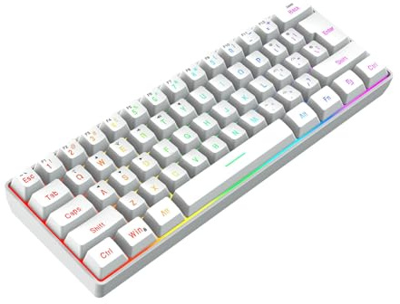 Sxhlseller 3 In 1 Design, RGB Lighting, Long Battery Life 61 Key Wireless Keyboard, with Switching for Office, Gaming, Laptops, Cell Phones, Tablets (White)