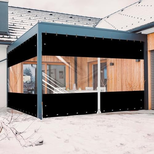 Ezcasch 2x2.5m Plane mit Reißverschluss Wasserdicht Transparent mit Ösen - Outdoor 0.45mm Pavillonplane Durchsichtig Winddicht Schutzplane für Pergola Veranda Gazebo (Höhe x Breite, Schwarz)