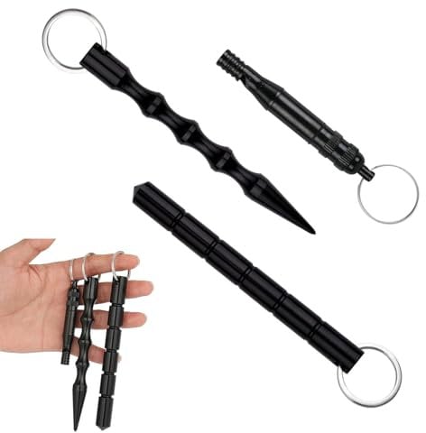 KARELLS Kubotan, 2 Piezas Kubotan Llavero de Defensa con 1 Silbatos, Llavero de Autodefensa, Martillo de Emergencia Llavero de Supervivencia, Herramienta para Mujer, Teen, Hombres Seguridad