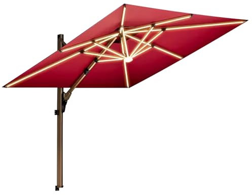 LYXXJRYBHD Solar Powered Umbrella, Cantilever Umbrellas, Parasol, Heavy Duty Sun Umbrella, for Garden, Deck, Pool(Red,Small)