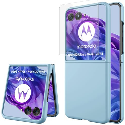 Miimall Hülle Kompatibel mit Motorola Razr 50 Ultra Hülle mit Displayschutz [Eingebauter Displayschutzfolie] Anti-Kratz Stoßfest Ultradünn PC Handyhülle für Motorola Razr 50 Ultra 5G 2024-Blau