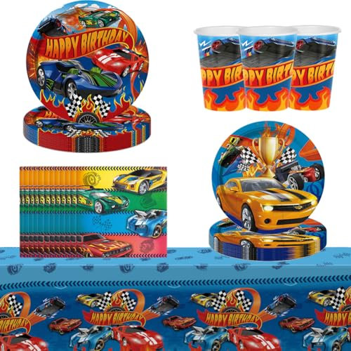51PCS Cars Birthday Decorations, Cars Party Tableware Set,Car Party Supplies for Boys birthday,Hot Car Tableware Decoration for Kids Includes Plates Napkins Tablecloths For 10 Guests