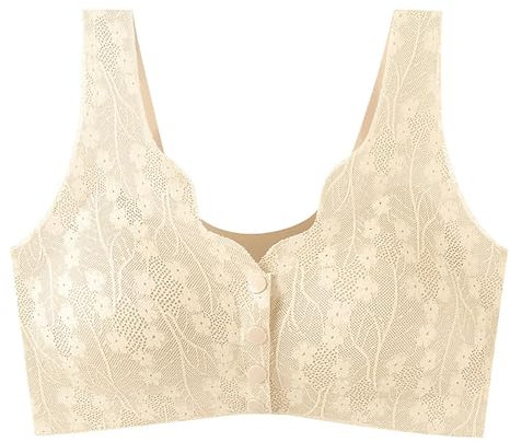of 5,Women Comfort no Wire Bras Seamless no Show Bra Pack, Front Fastening Padded Racer Back Bras for Women UK, Front Fastening Sports Beige