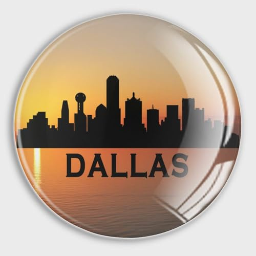 Kleine Magnete, Kühlschrank-Glas, Amerika, Dallas, Stadt, Silhouette, Landschaft, Skyline, runde Kühlschrankmagnete, magnetische Aufkleber für Kühlschrank, Urlaub, Briefkasten, Garagentor, Schule,