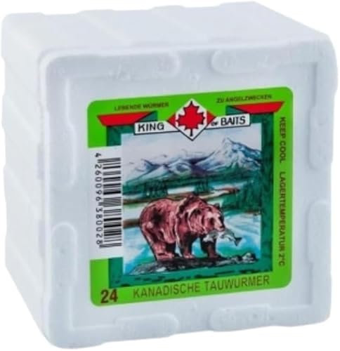 Generisch 24 Stück Kanadische Tauwürmer Groß in Styroporbox, Angelköder, Forellenköder, Aalköder, Fischköder, Lebendfutter (48 Stck)