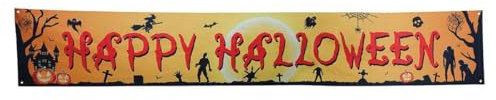 FIESTAS GUIRCA | Letrero Happy Halloween Tela (290x50 cm) - Decoración de Fiesta para Halloween y Celebraciones - Accesorio Ideal para Decorar Fiestas Terroríficas - Naranja