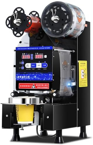 MAHWER Automatic Cup Sealer Machine 90/95mm, 540-760 Cups/H Commercial Electric Cup Sealing Machine, Digital Control LCD Panel Cup Sealer For Milk Tea Coffee(Black)