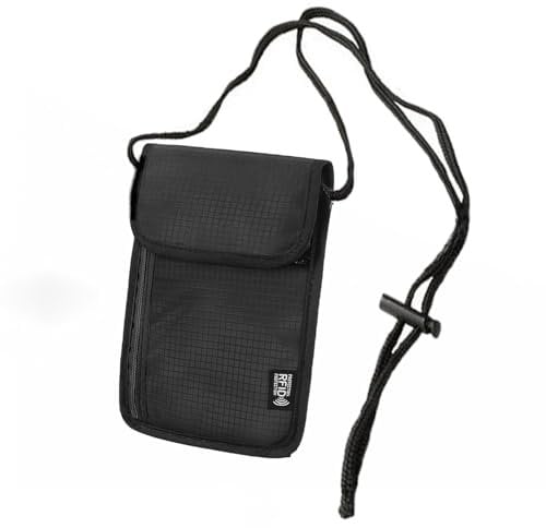 Pochette tour de cou avec protection RFID, étanche, noire, pour téléphone portable, pour homme – Poche antivol pour passeport, cartes de crédit, smartphone, pièces de monnaie et argent, Ferreux, Forme
