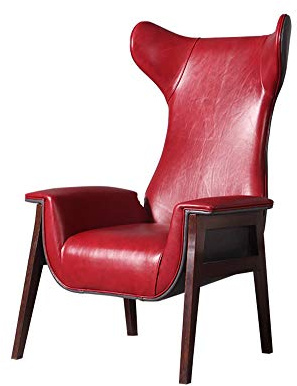 KG7HQRP Renovierung Haus Liegesessel Nordic Retro Sofa Stuhl Ohrensessel hochwertiges Leder Einzelbett Freizeit Sofa Stuhl Massivholz e Rot