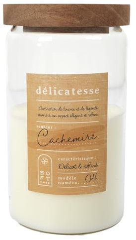 Luxuriöse Duftkerze Cachemire – Glasgefäß mit massivem Holzdeckel – Ø9 x 16,5 cm – Stimmungskerze für Wohnzimmer, Badezimmer oder als Geschenk – Braun