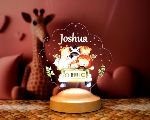 Geschenkelampe LED-Nachtlicht – Individuelle Acryl-Lampe für Babys und Kinder –zur Geburt oder Weihnachten (Safari)