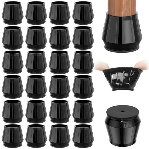 yomanta Protection Pied de Chaise 24 Pièces,Patins pour Chaises en Silicone avec Feutre épaissi,pour sols en Bois Dur et carrelage, Reduire Le Bruit éviter Les Rayures - Rond Noir XL（35-45mm）
