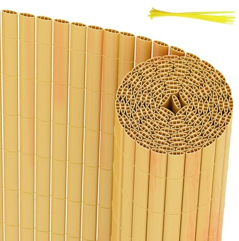 Peviasot Brise-vue en PVC - 80 x 300 cm - Coupe-vent - Design triple renforcé pour jardin, balcon, terrasse - Clôture brise-vue résistante à la moisissure - Avec sangles de serrage - Couleur bambou