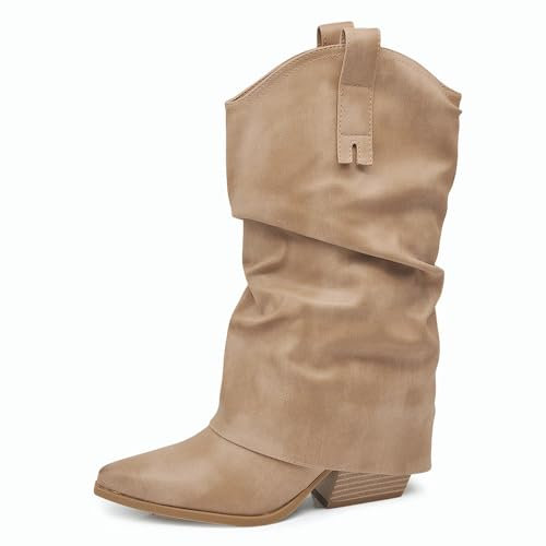 IF Fashion Scarpe Stivaletti Arricciati Da Donna Con Ghetta Risvolto G695 camel N.39