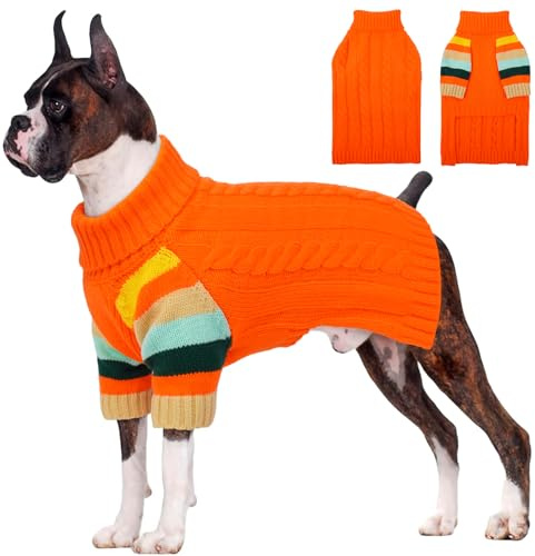 OUOBOB Hundepullover, warm, bequem, Dicker Pullover für große Hunde, Mädchen, Jungen, Weihnachtspullover für den Winter, Rollkragen-Strickpullover für extra große Hunde, Boxer, Dogge (Orange, XXXXL)